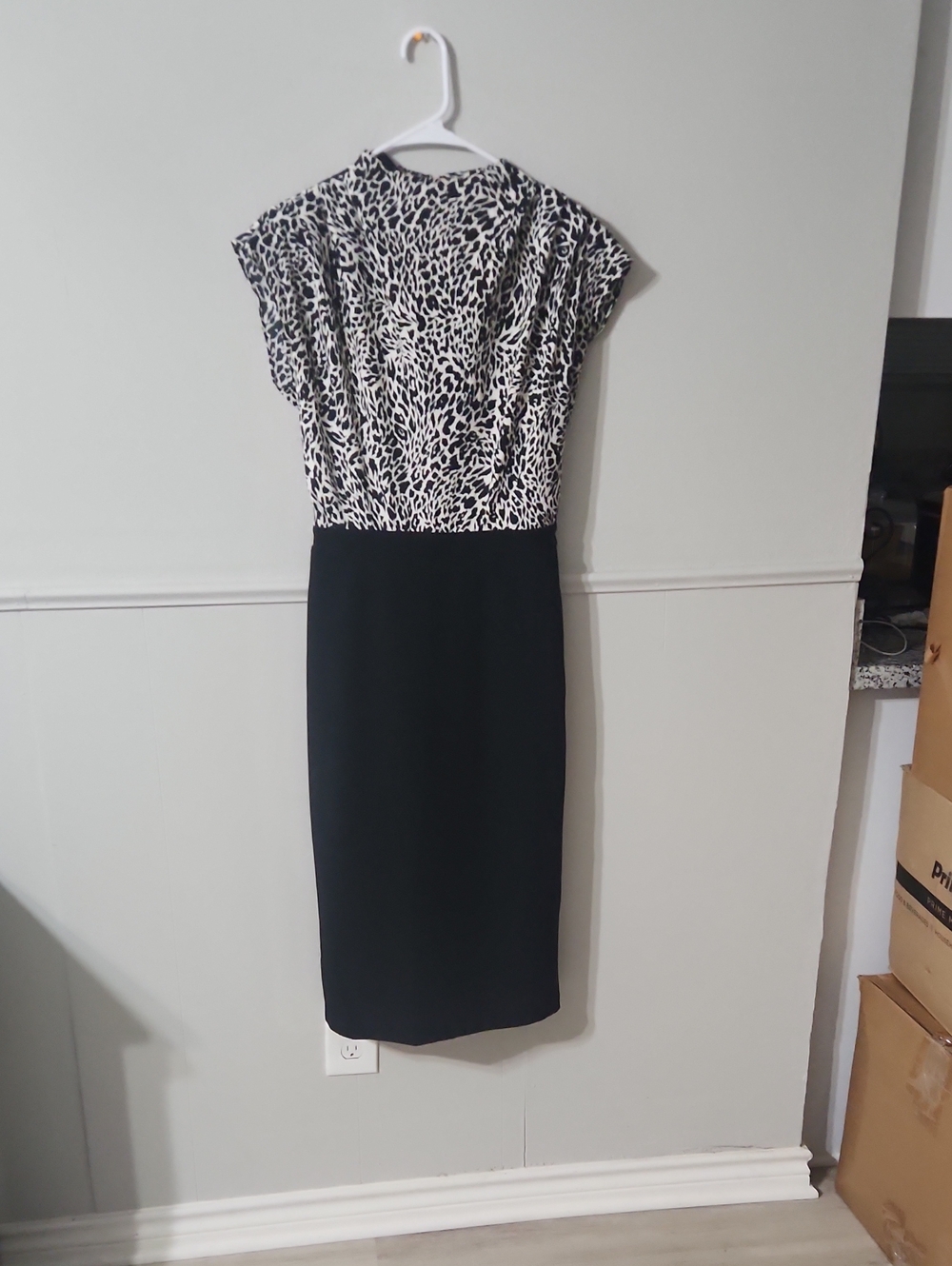 Express Black Midi Dress with Black & White Printed Bodice